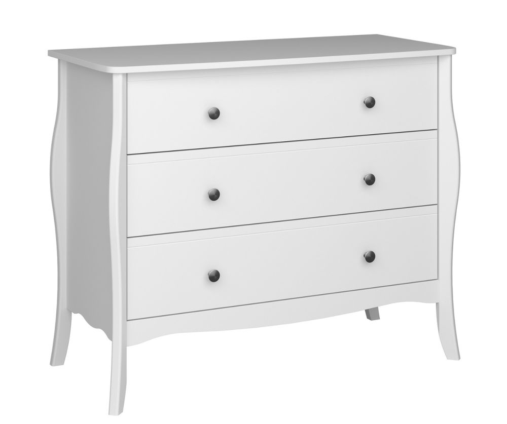 FTG Baroque White 3 Drawer Wide Chest