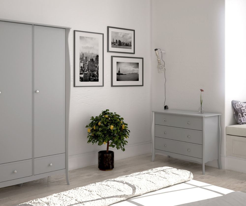 FTG Baroque Grey 3 Drawer Wide Chest