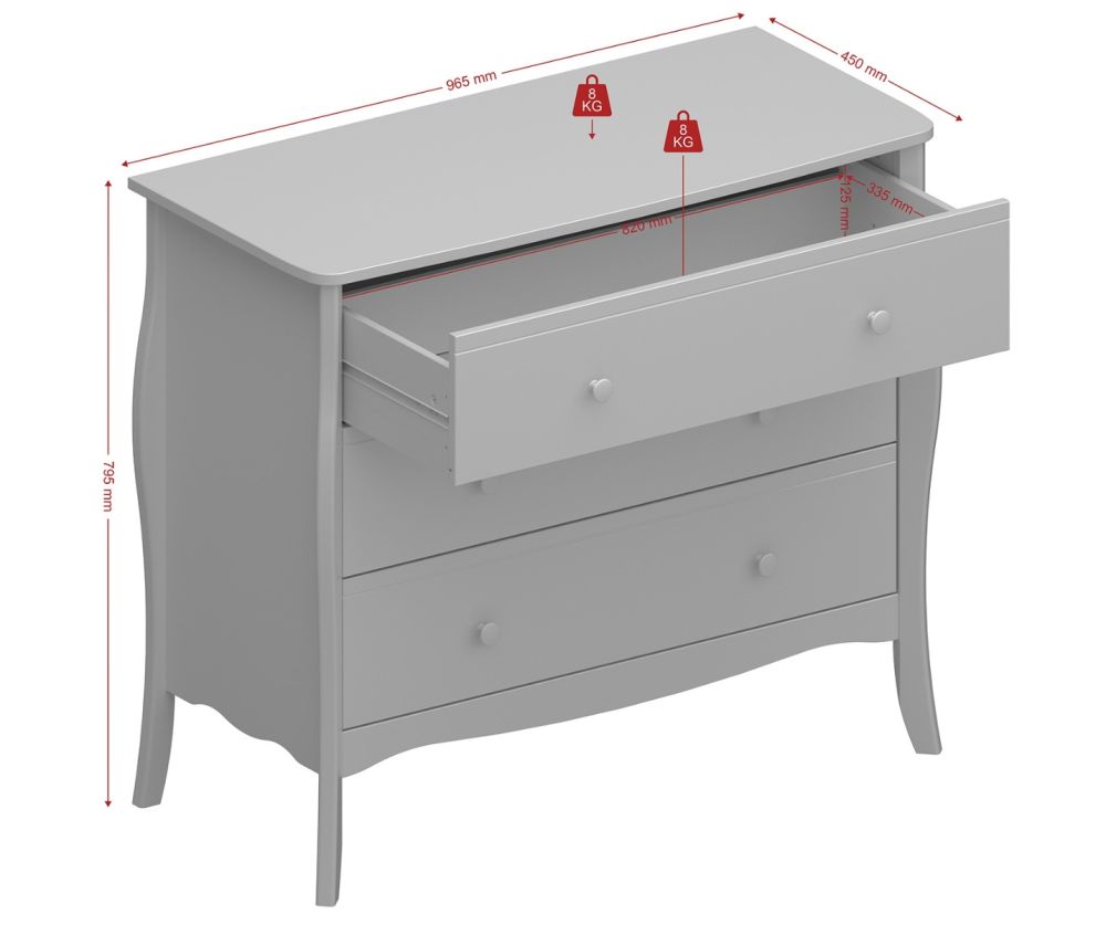 FTG Baroque Grey 3 Drawer Wide Chest