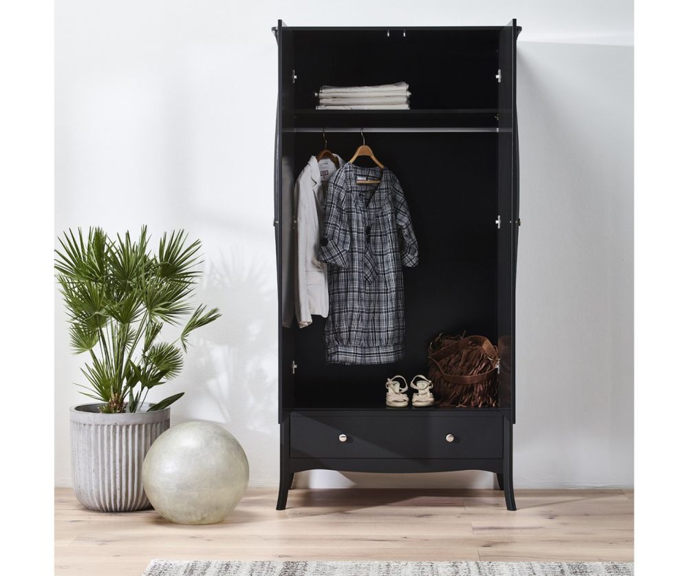 FTG Baroque Black 2 Door 1 Drawer Combi Wardrobe