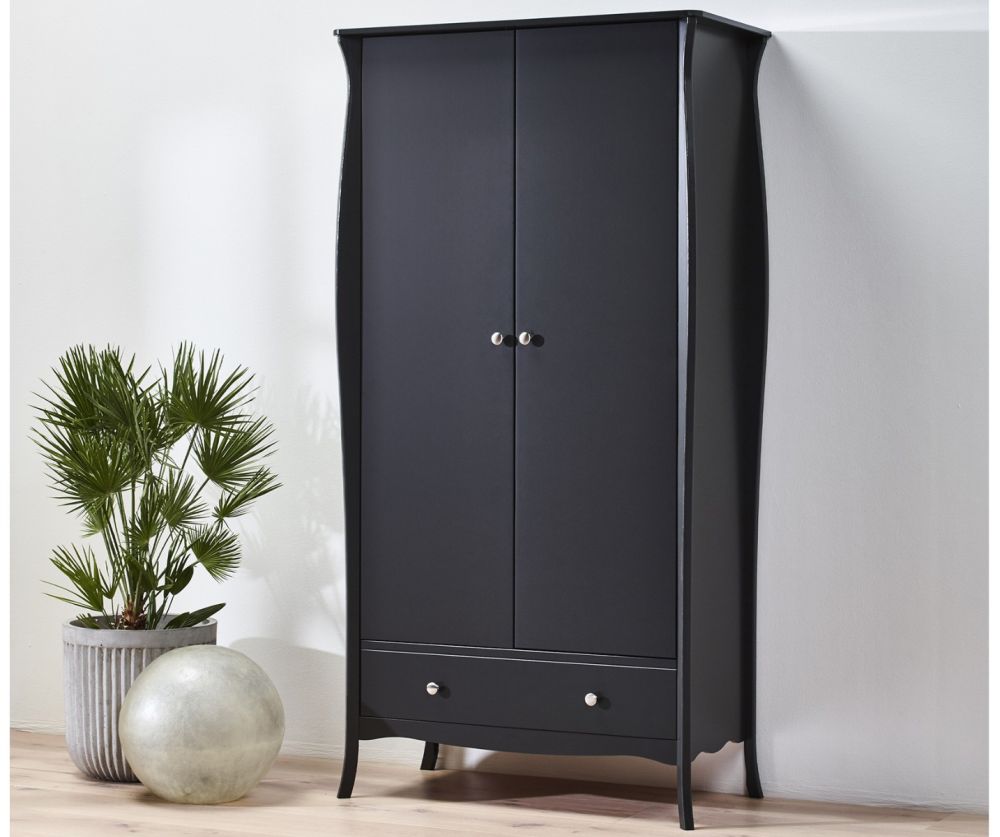 FTG Baroque Black 2 Door 1 Drawer Combi Wardrobe