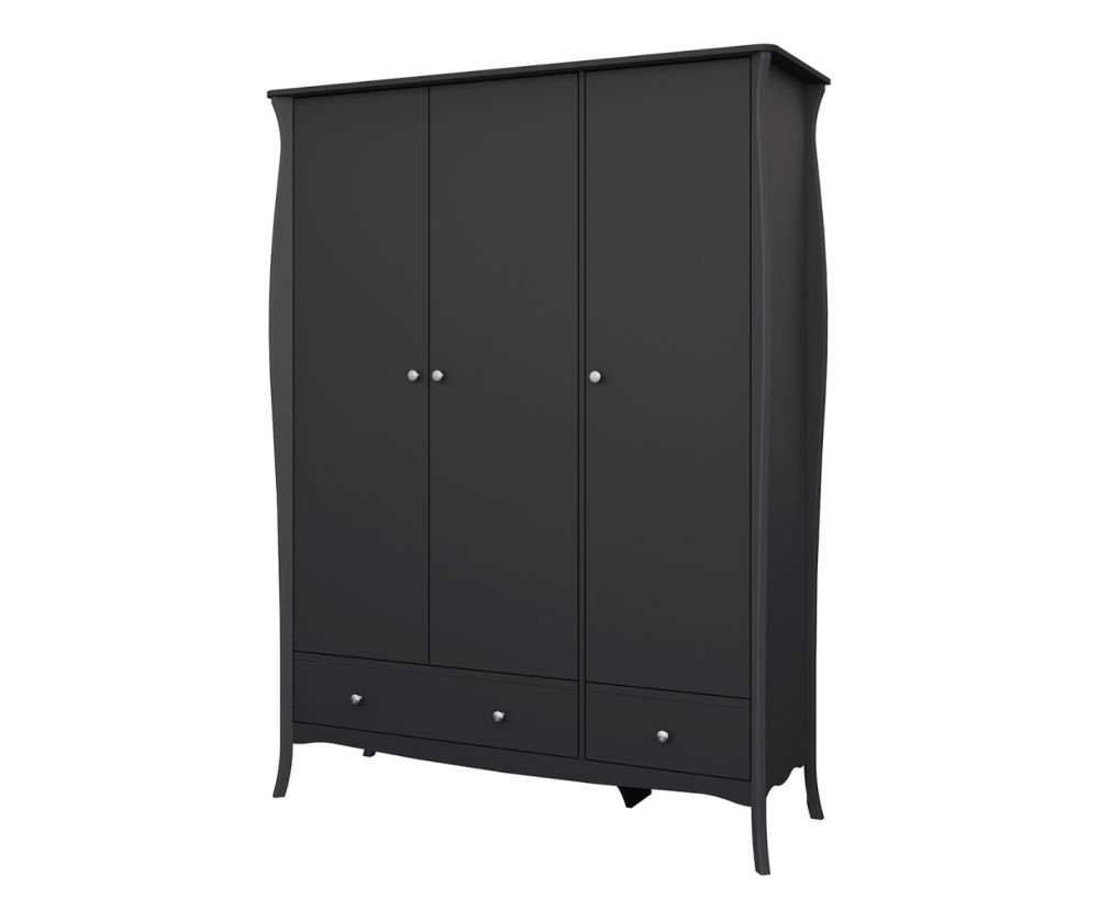 FTG Baroque Black 3 Door 2 Drawer Combi Wardrobe