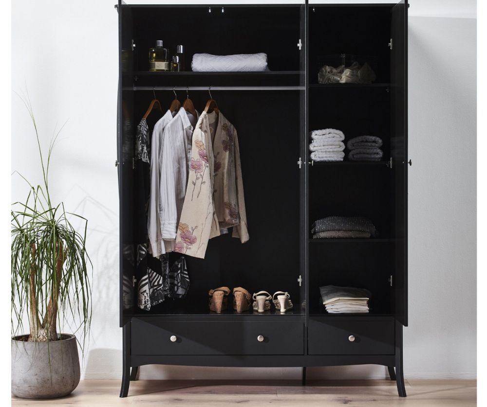 FTG Baroque Black 3 Door 2 Drawer Combi Wardrobe