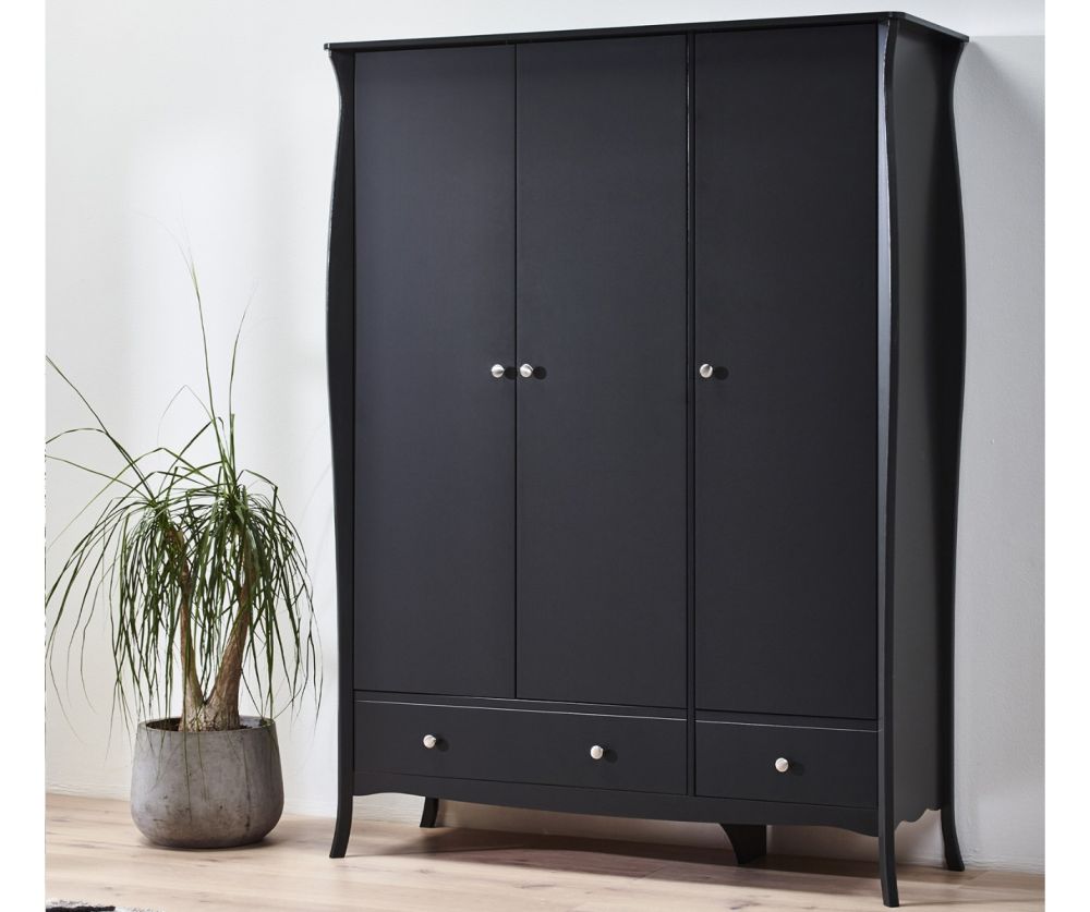 FTG Baroque Black 3 Door 2 Drawer Combi Wardrobe