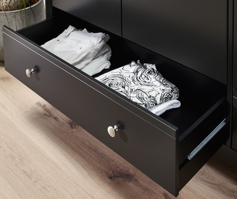 FTG Baroque Black 3 Door 2 Drawer Combi Wardrobe