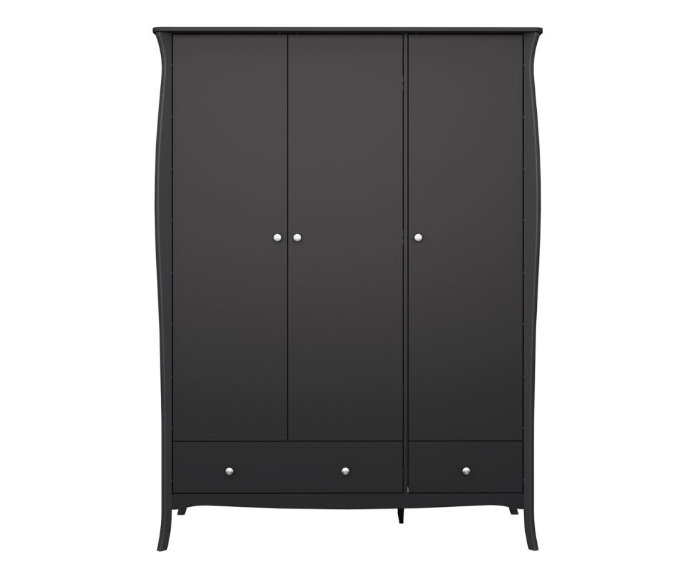 FTG Baroque Black 3 Door 2 Drawer Combi Wardrobe