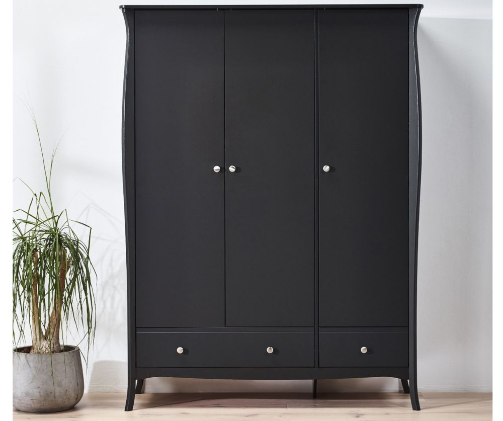 FTG Baroque Black 3 Door 2 Drawer Combi Wardrobe