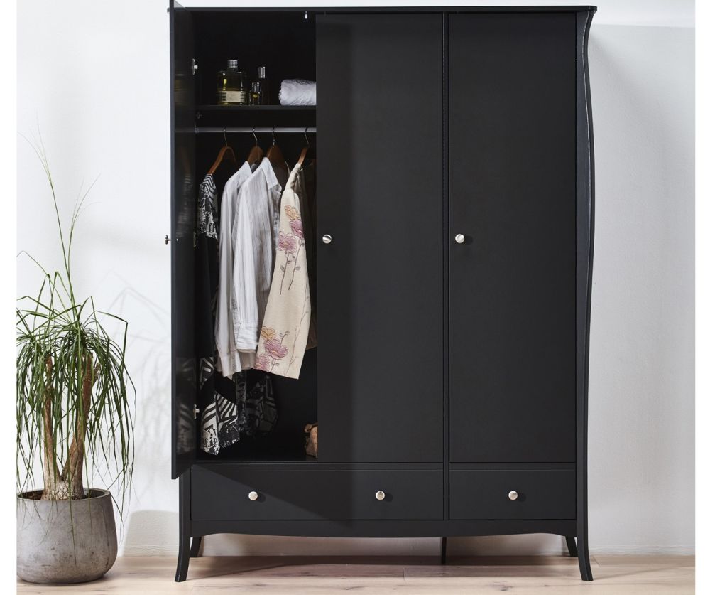 FTG Baroque Black 3 Door 2 Drawer Combi Wardrobe