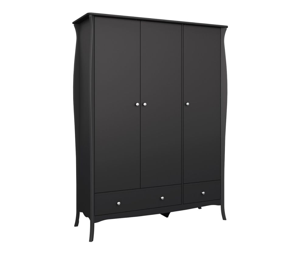 FTG Baroque Black 3 Door 2 Drawer Combi Wardrobe
