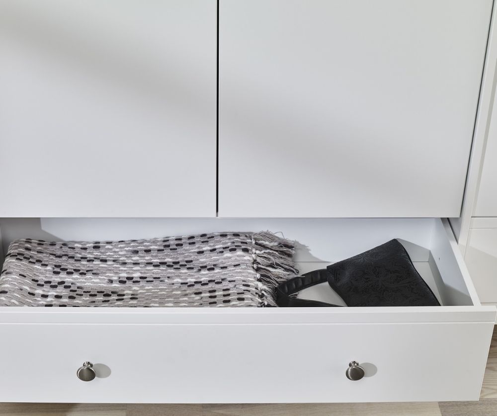 FTG Baroque White 3 Door 2 Drawer Combi Wardrobe