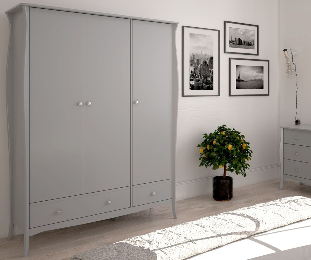 FTG Baroque Grey 3 Door 2 Drawer Combi Wardrobe