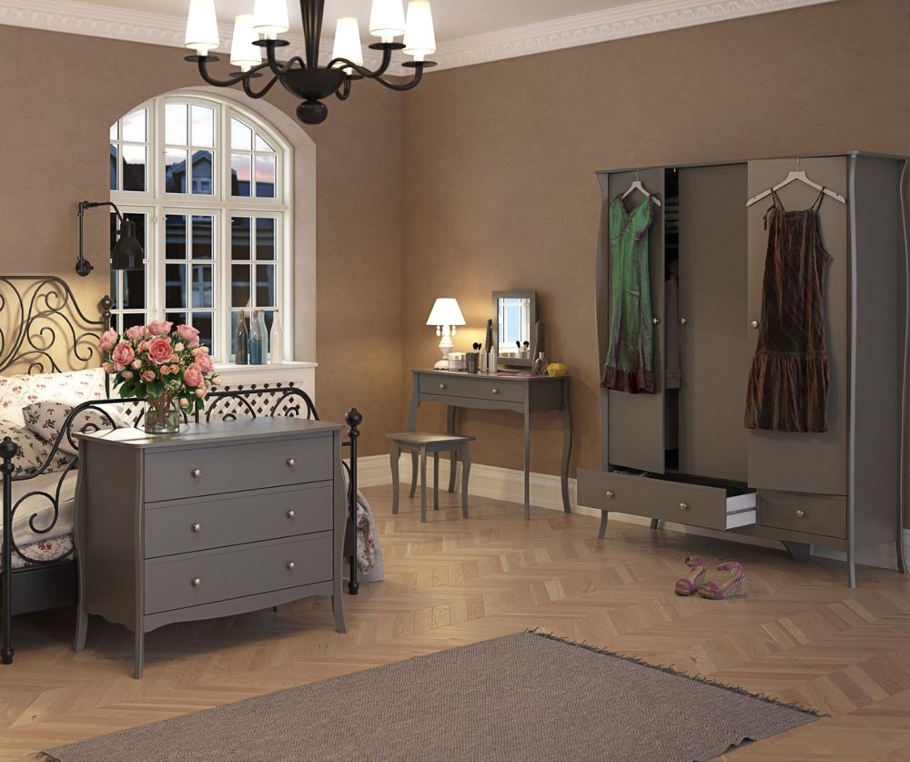 FTG Baroque Grey 3 Door 2 Drawer Combi Wardrobe
