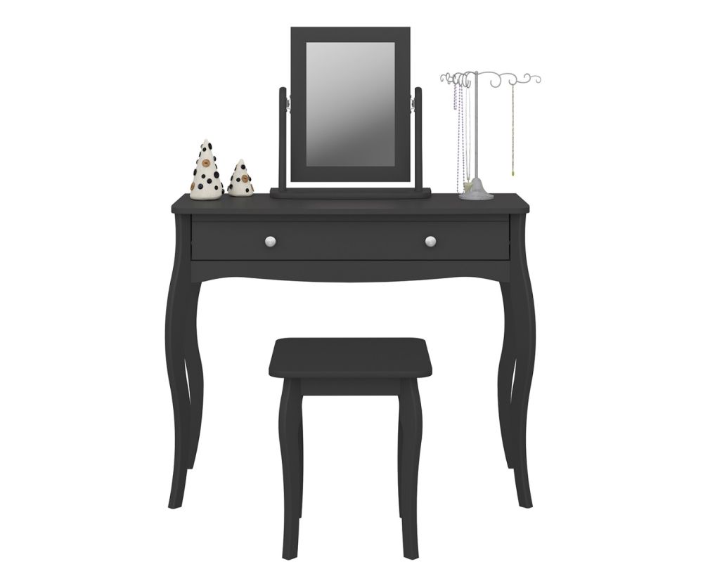 FTG Baroque Black 1 Drawer Vanity with Mirror and Stool