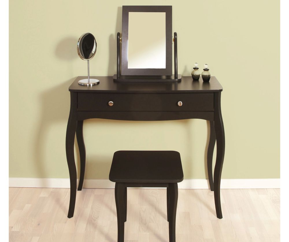 FTG Baroque Black 1 Drawer Vanity with Mirror and Stool