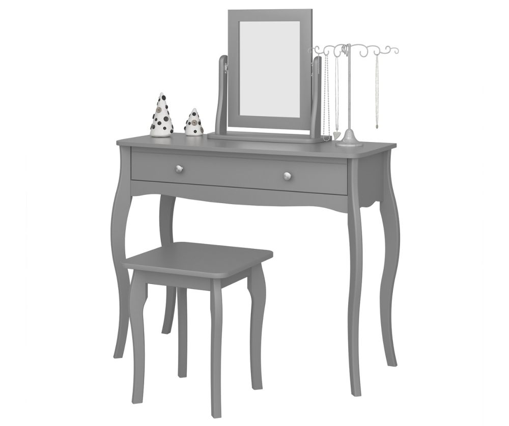 FTG Baroque Grey 1 Drawer Vanity with Mirror and Stool