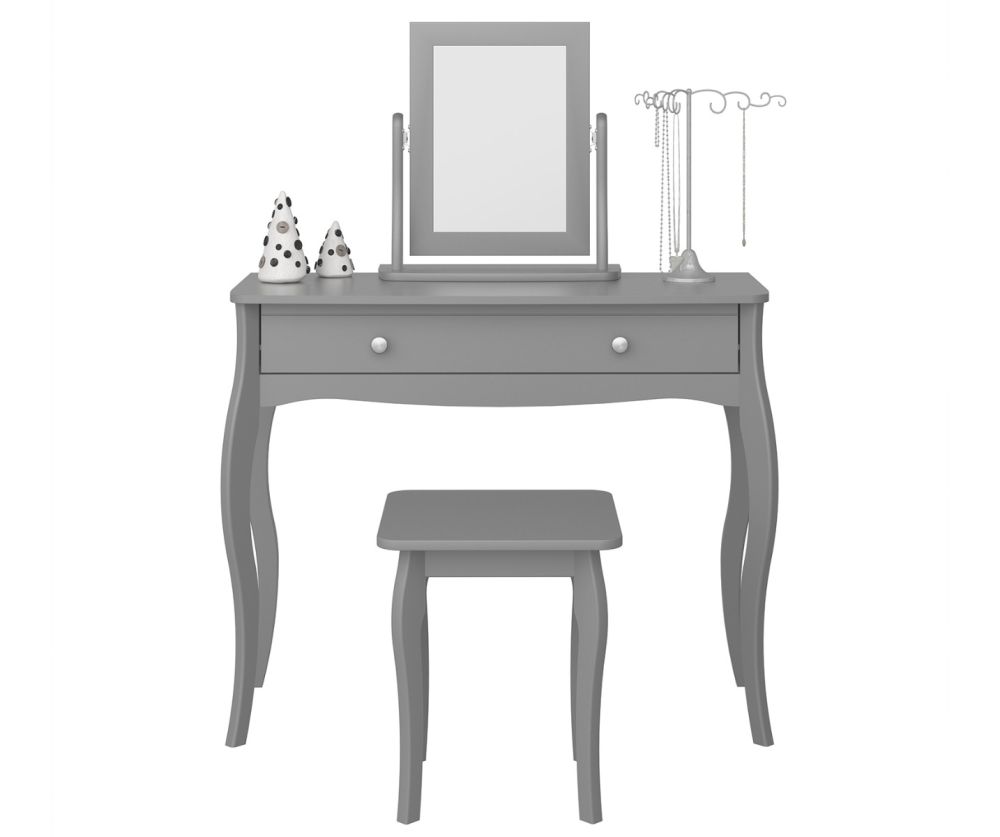 FTG Baroque Grey 1 Drawer Vanity with Mirror and Stool
