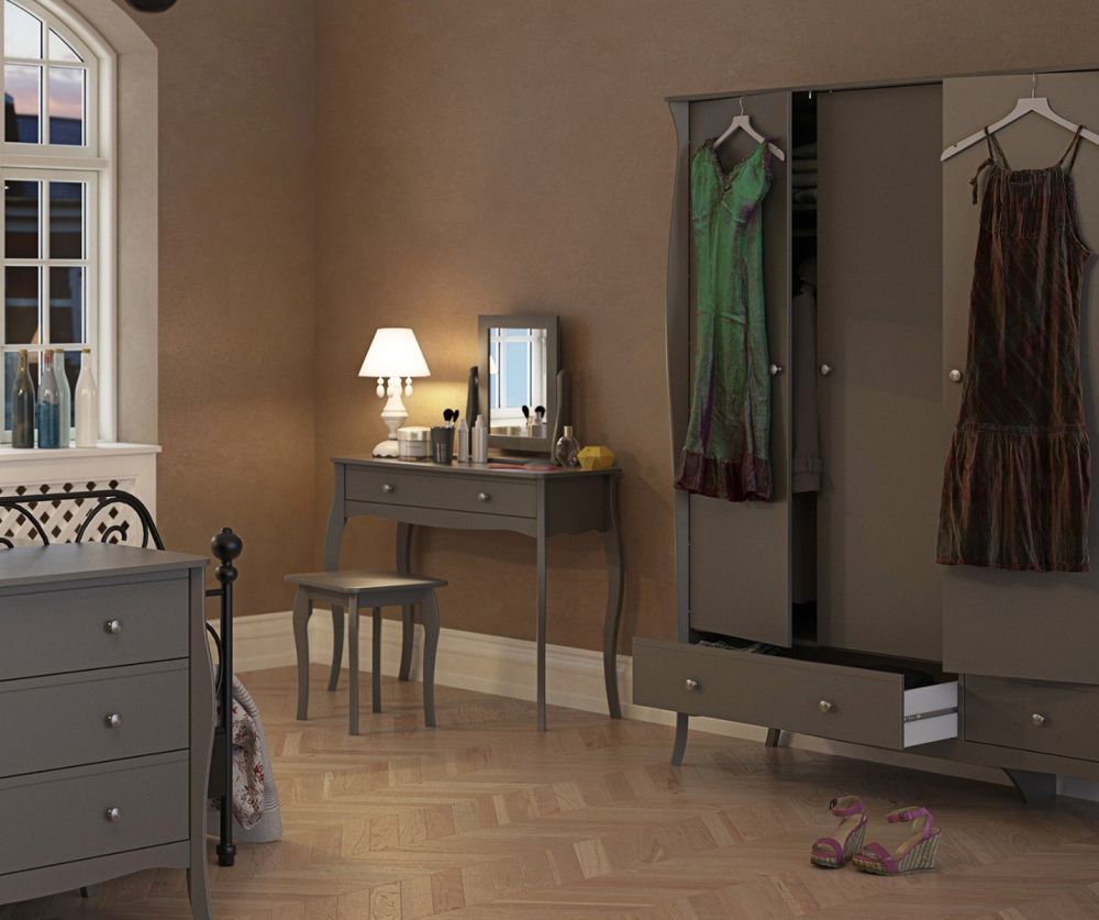 FTG Baroque Grey 1 Drawer Vanity with Mirror and Stool