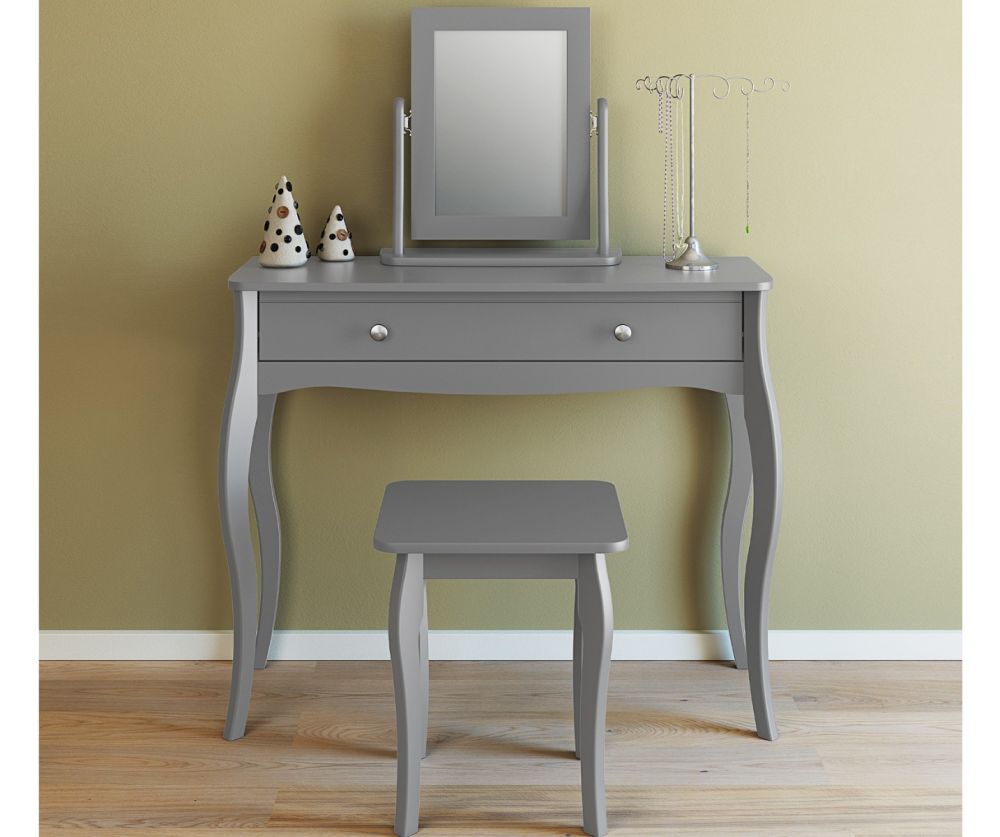 FTG Baroque Grey 1 Drawer Vanity with Mirror and Stool