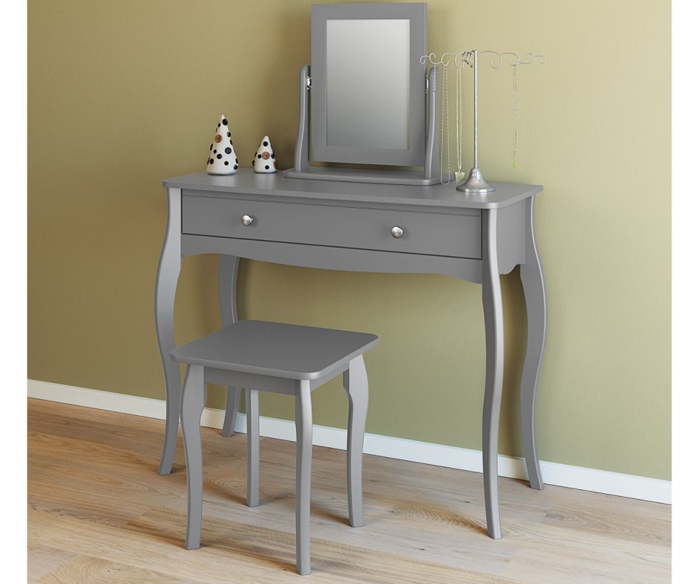 FTG Baroque Grey 1 Drawer Vanity with Mirror and Stool
