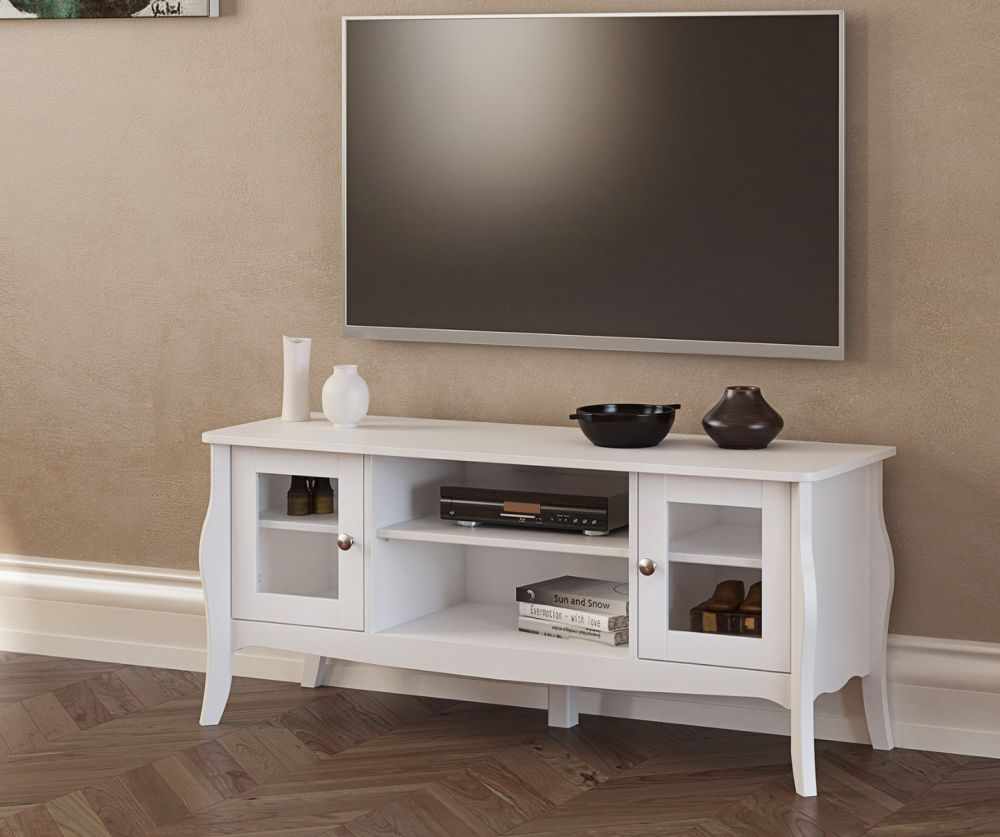 FTG Baroque White 2 Door 2 Shelves TV Table
