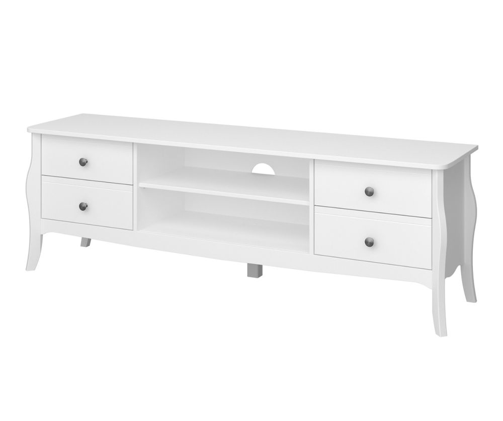 FTG Baroque White 4 Door 2 Shelves TV Table