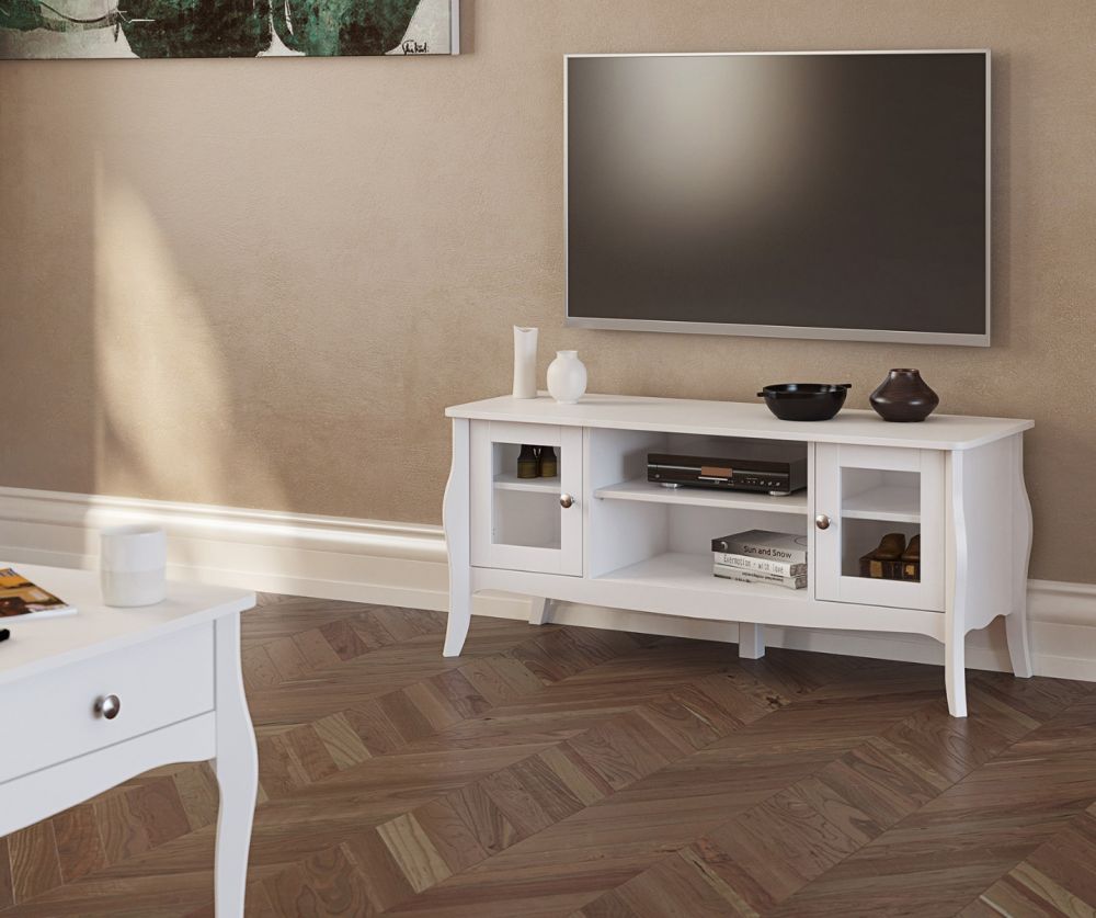 FTG Baroque White 4 Door 2 Shelves TV Table