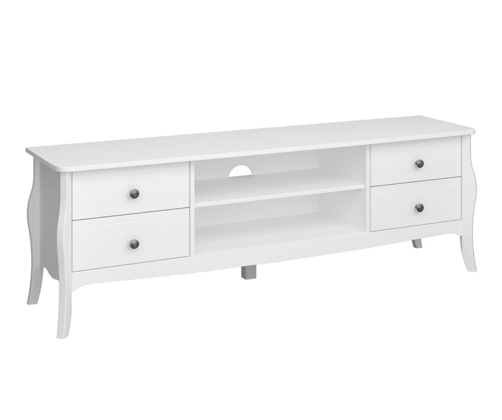 FTG Baroque White 4 Door 2 Shelves TV Table