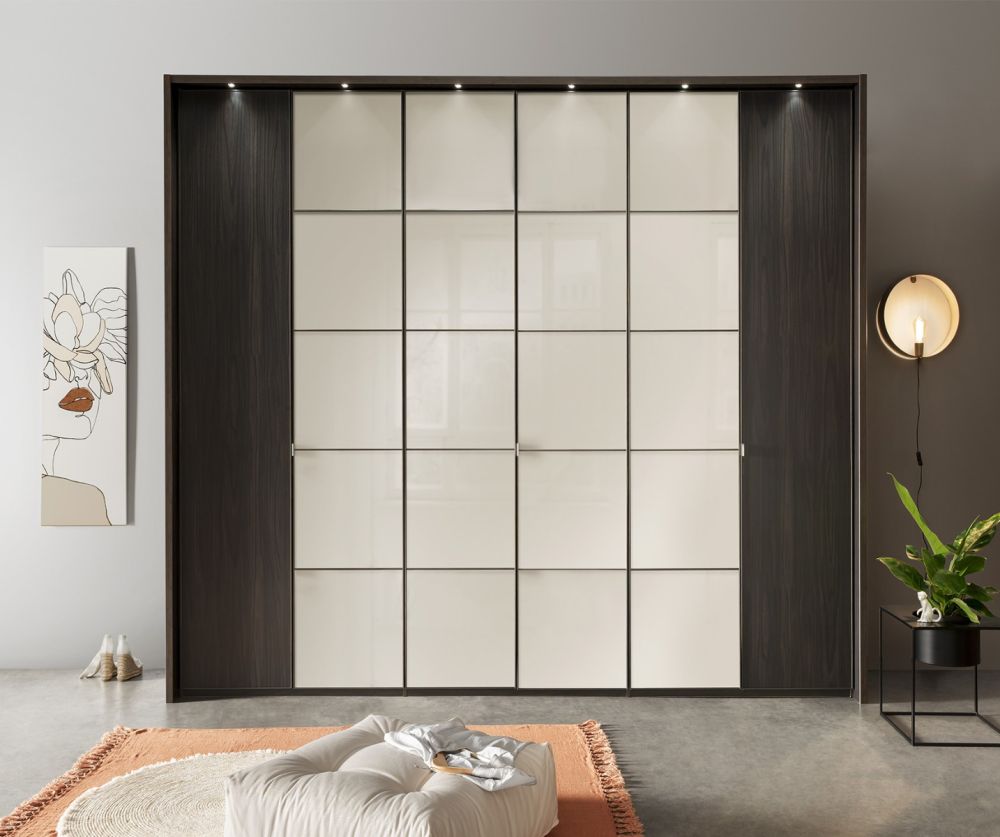 Wiemann Vip Quito Outer in Mocca Oak and Glass Champagne Center 6 Door Hinged Wardrobe