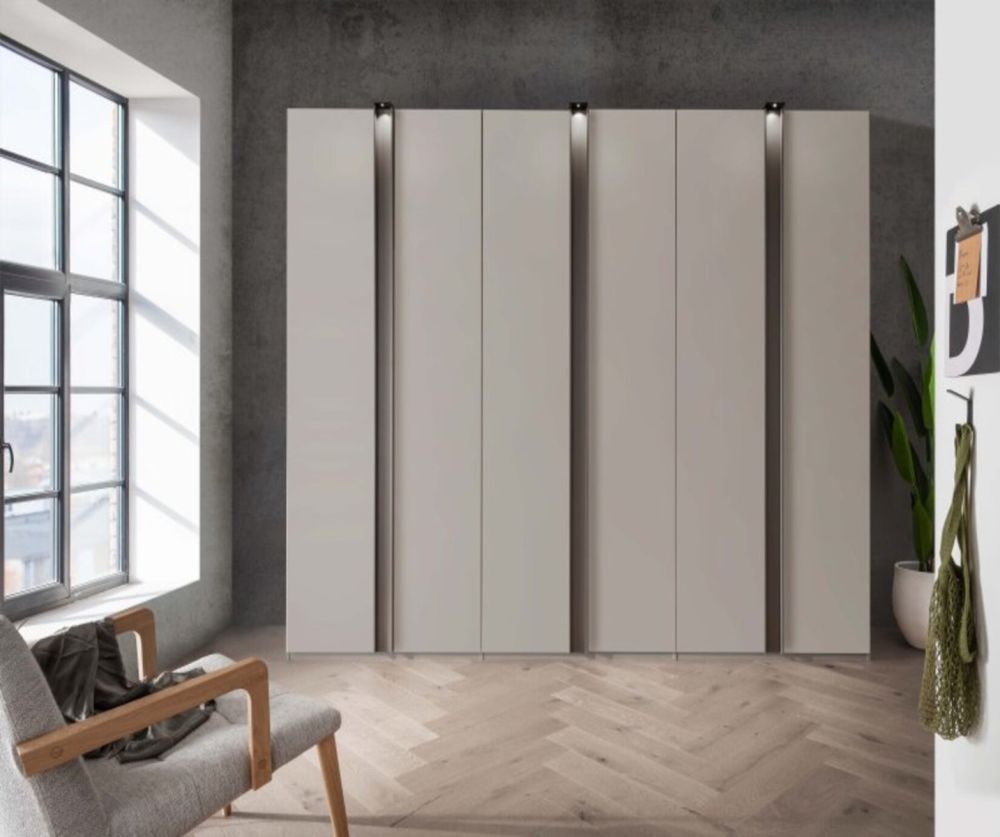 Wiemann Lagos Front in Carcase Colour and Centre Strip Havana Finish Hinged Door Wardrobe