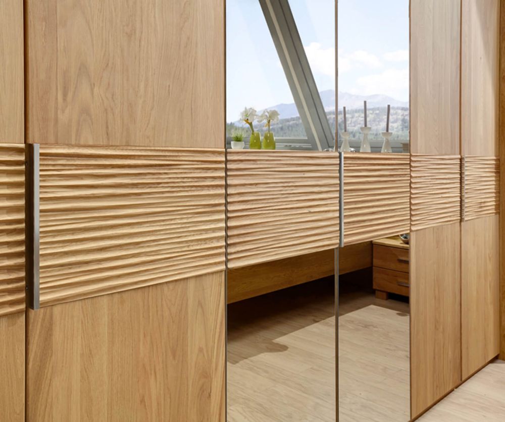 Wiemann Amalfi Mirror Door Wardrobe with Cross Trims in Structure Nature