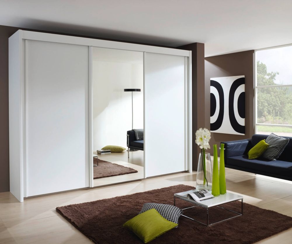 Rauch Imperial Alpine White 3 Door Sliding Wardrobe with 1 Mirror (W300cm)