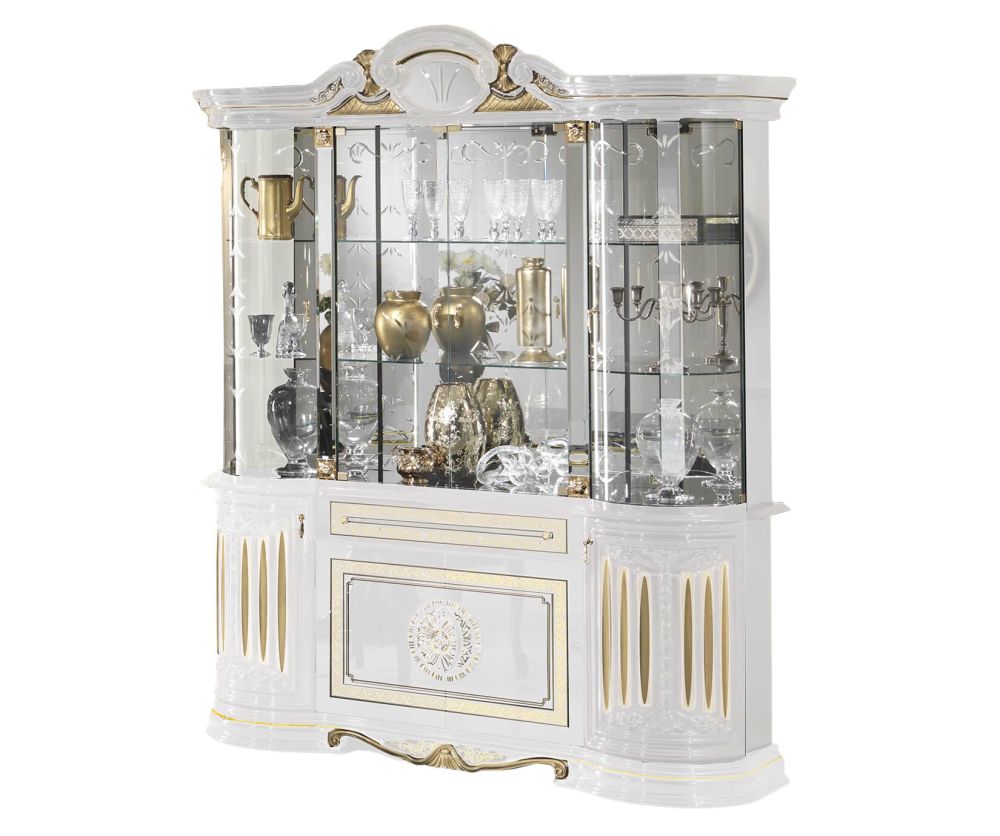 Ben Company Betty White and Gold Finish Italian 4 Door Display Cabinet