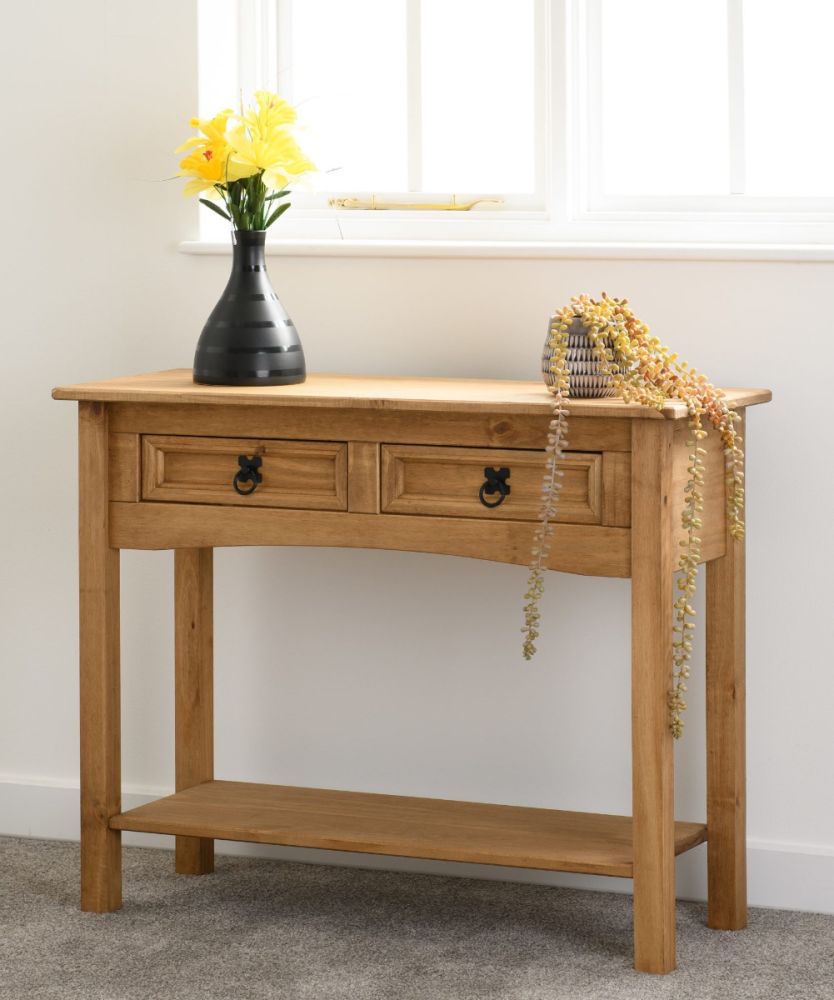 Seconique Corona Pine Console Table with 2 Drawer