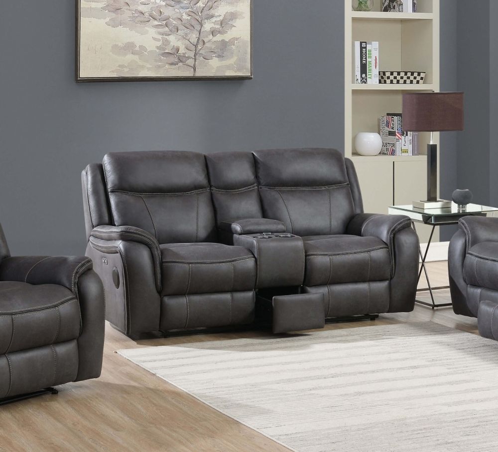 Phoenix Media Charcoal Console Power Recliners 2 Seater Sofa