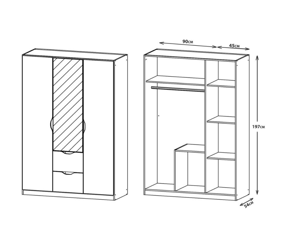Rauch Arnstein Alpine White Carcase with White Front 3 Door 1 Mirror Combi Wardrobe with Drawer