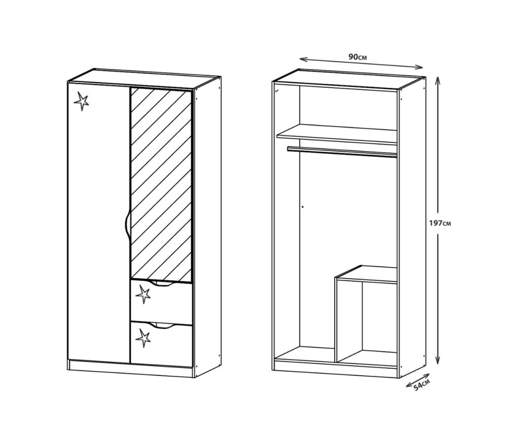 Rauch Arnstein Metallic Grey Carcase with High Polish White Front 2 Door 1 Mirror Combi Wardrobe with Drawer