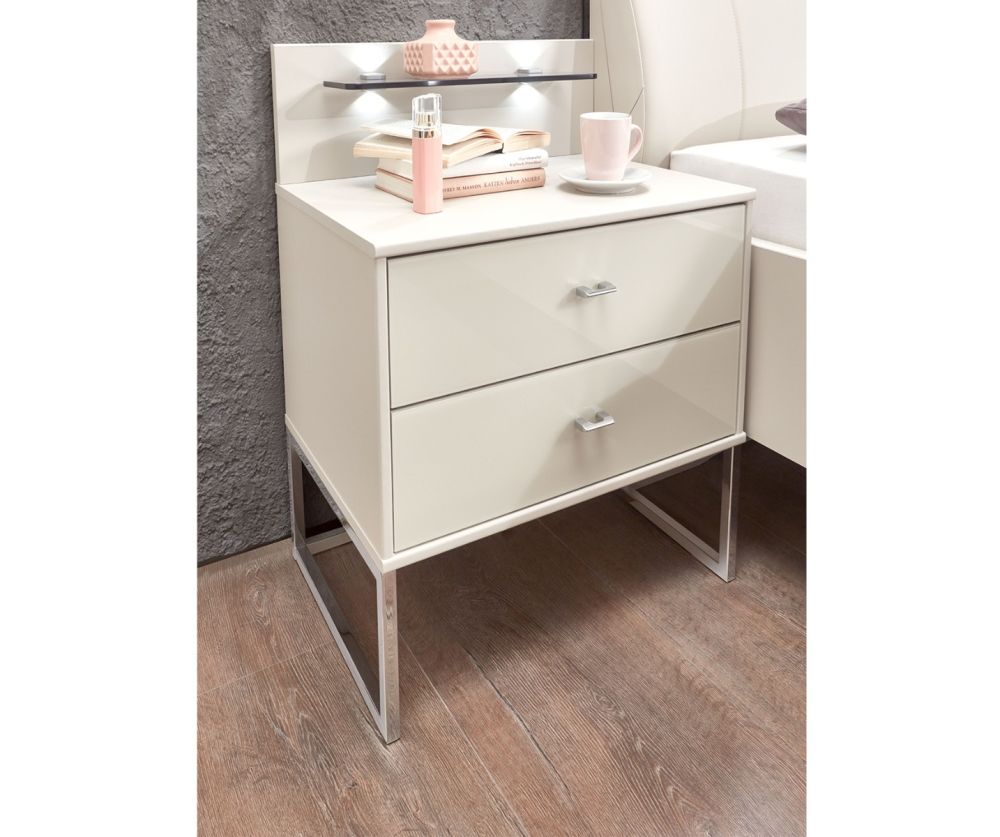 Wiemann Vip Vigo Glass Champagne 2 Drawer Bedside Cabinet