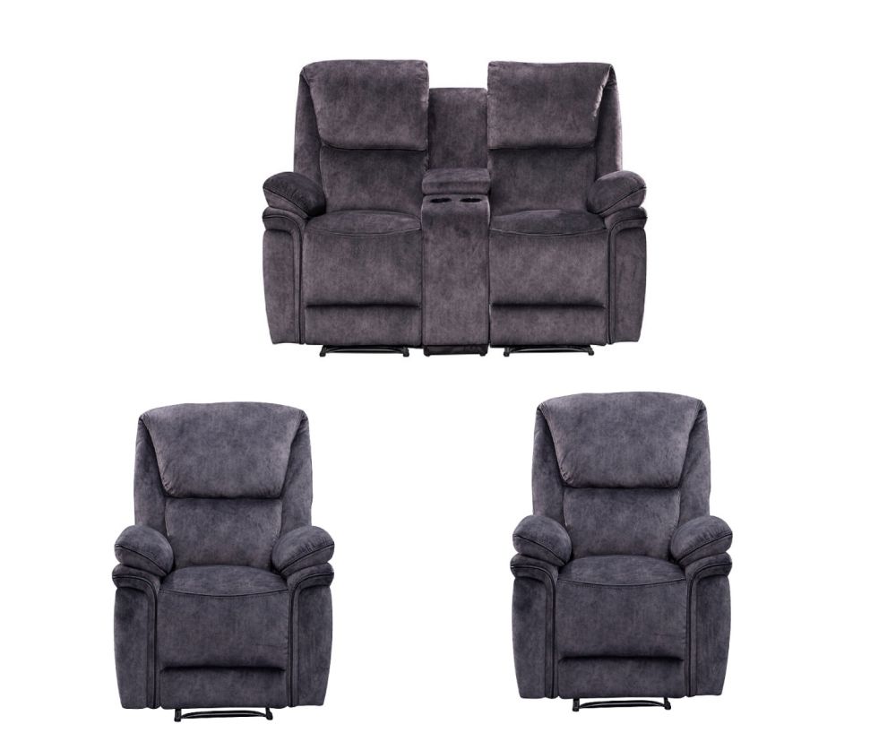 Milano Charcoal Fabric 2+1+1 Suite with Console Unit