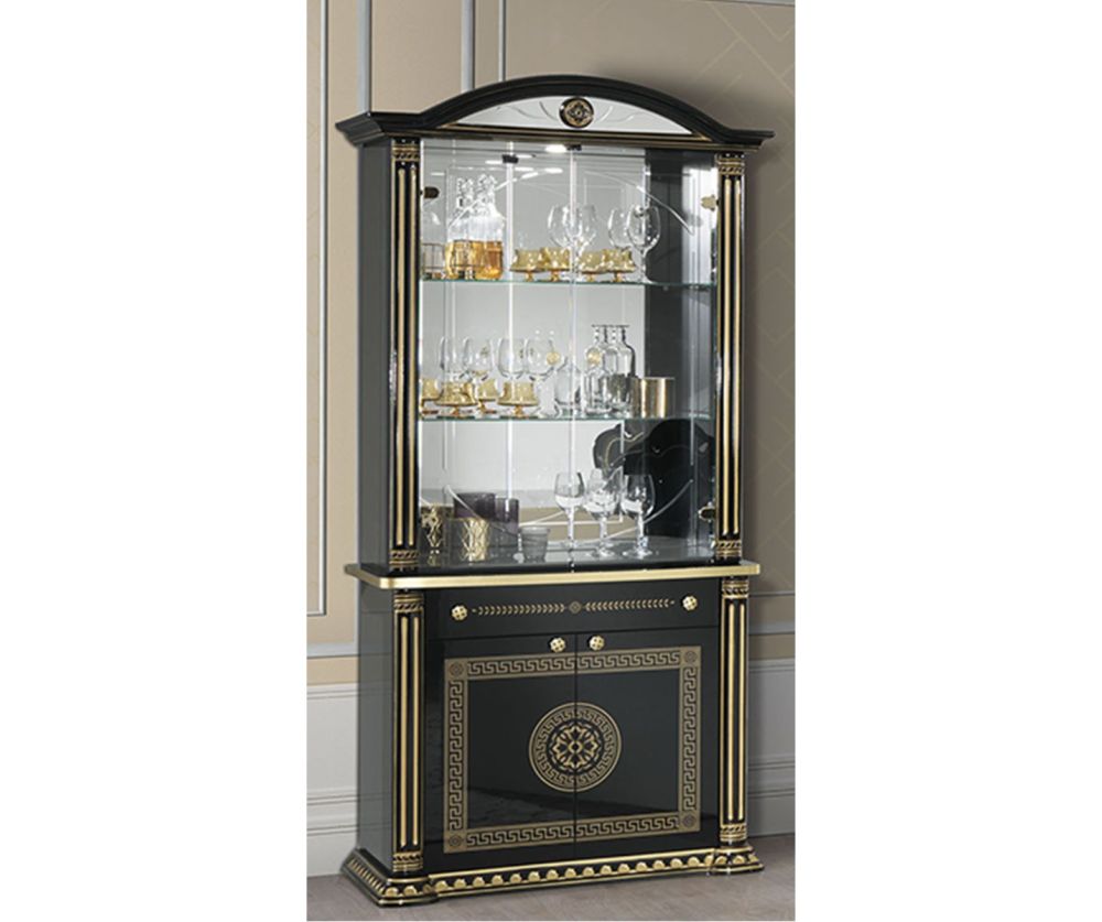 H2O Design Aurora Black and Gold Italian 2 Door Display Cabinet