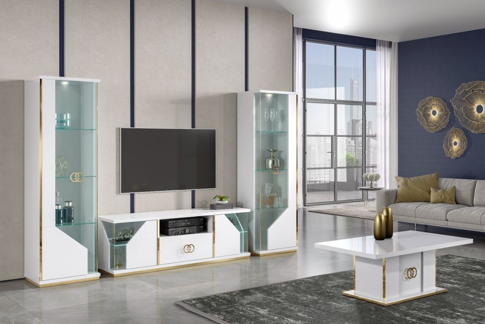 H2O Design Vogue White Italian 1 Door Display Cabinet