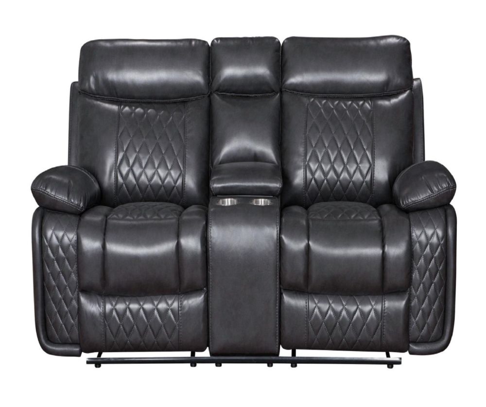 Atlanta Dark Grey Faux Leather 2 Seater Sofa with Console Unit