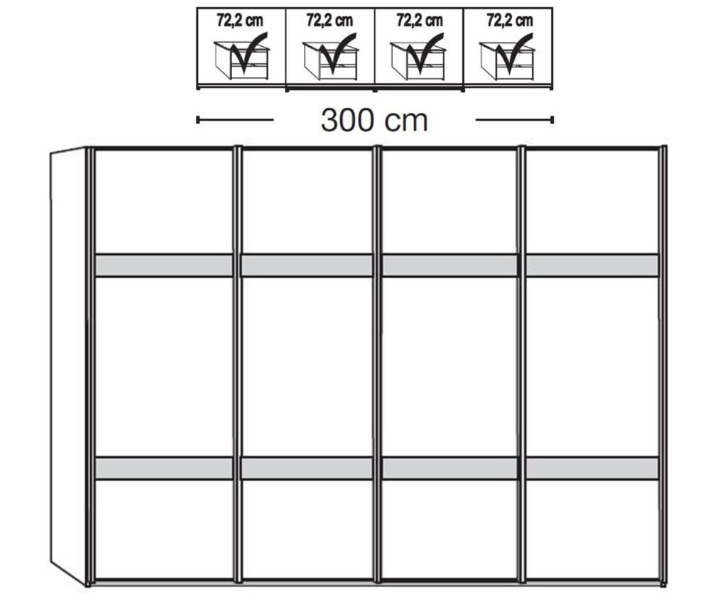 Wiemann Rialto 4 Door Sliding Wardrobe With 2 Cross Trims – W300cm