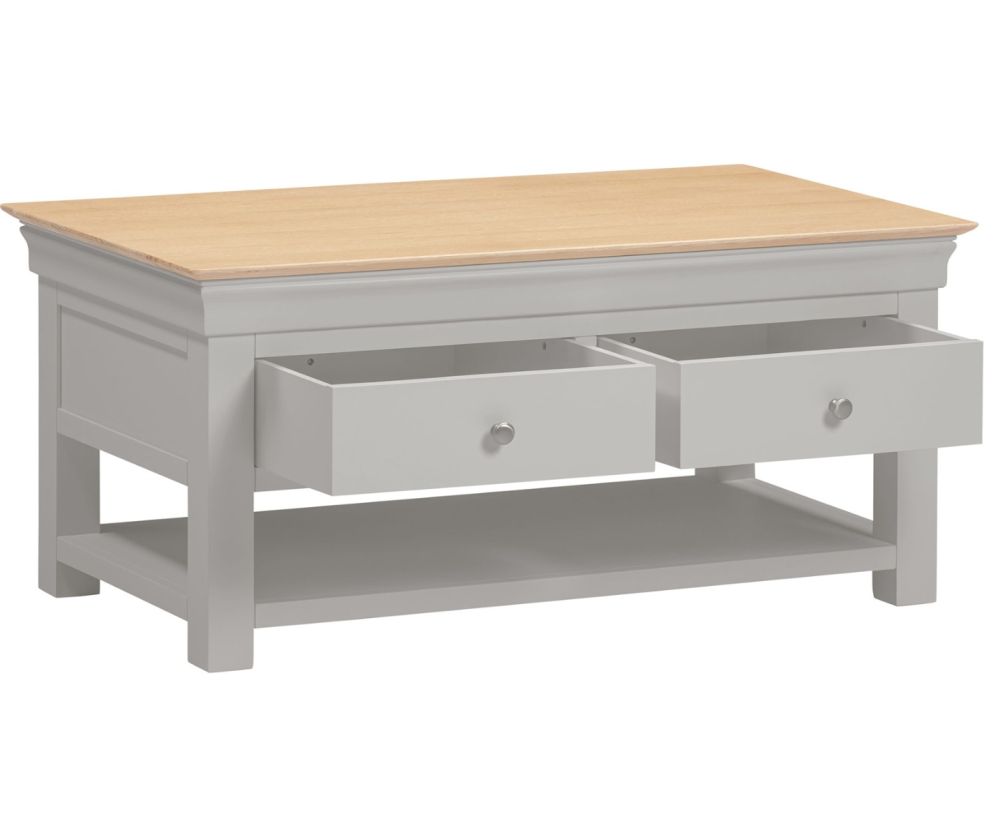 Seconique Furniture Bordeaux Pebble Grey and Oak 2 Drawer Coffee Table