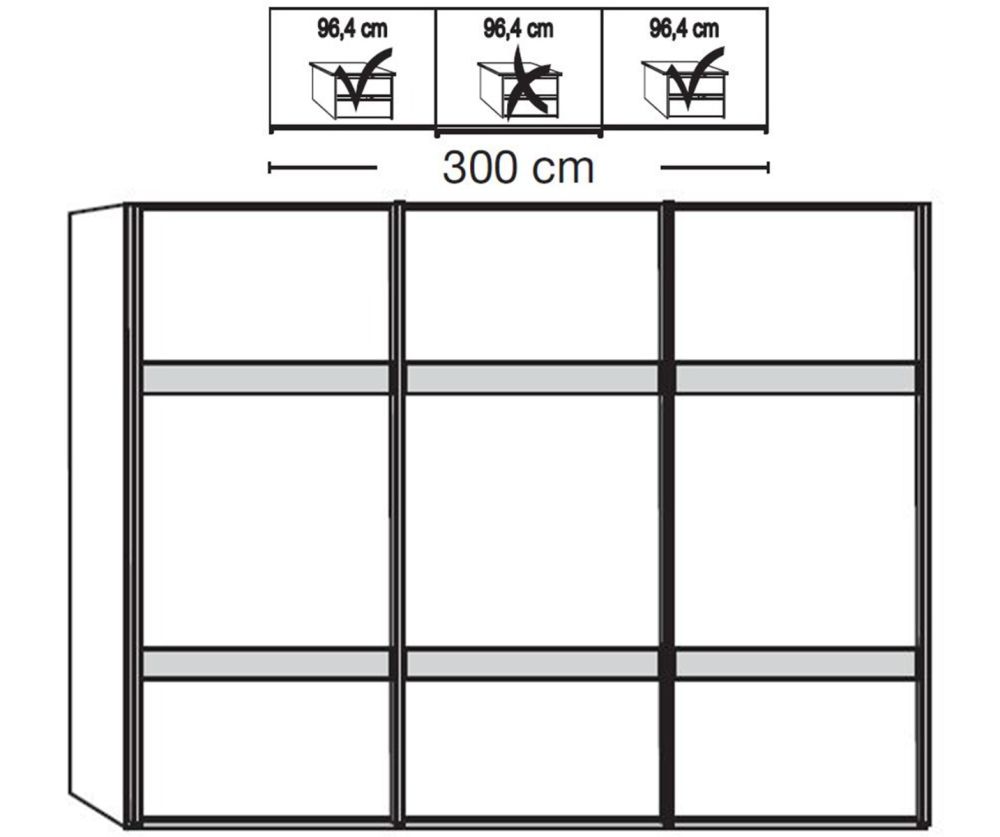 Wiemann Rialto Glass Pebble Grey 3 Door Sliding Wardrobe With 2 Cross Trims – W300cm
