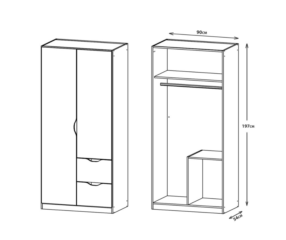 Rauch Arnstein Sonoma Oak Colour Carcase with White Front 2 Door 2 Drawer Combi Wardrobe
