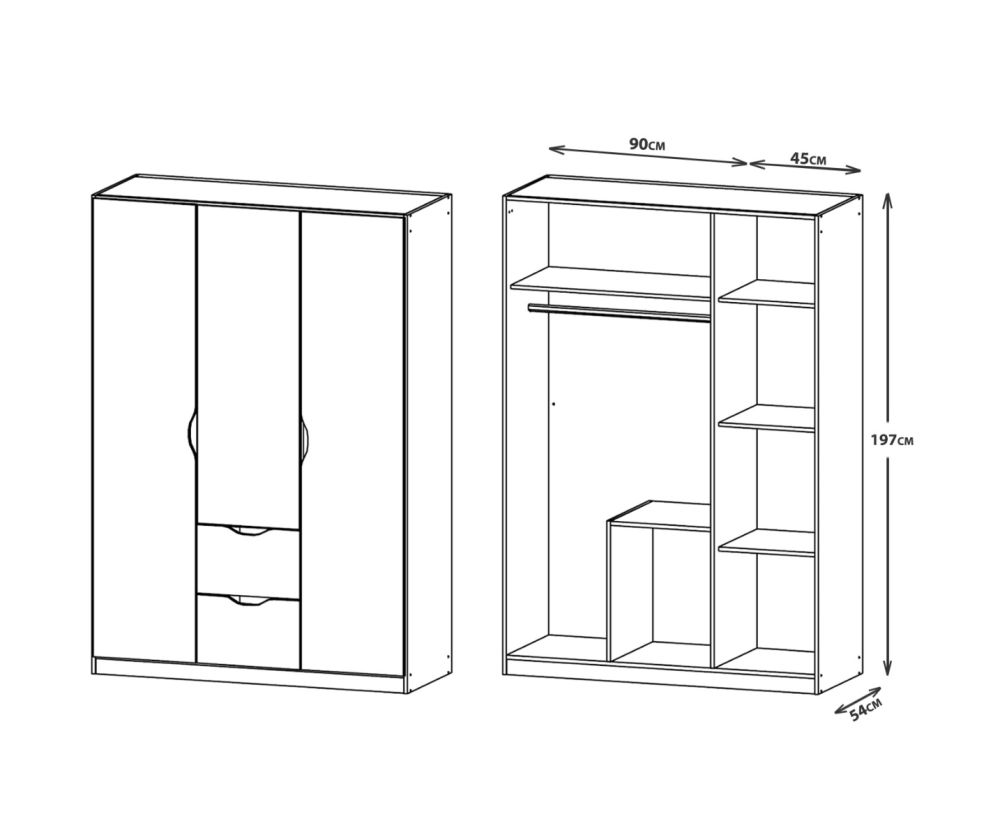 Rauch Arnstein Sonoma Oak Colour Carcase with White Front 3 Door 2 Drawer Combi Wardrobe