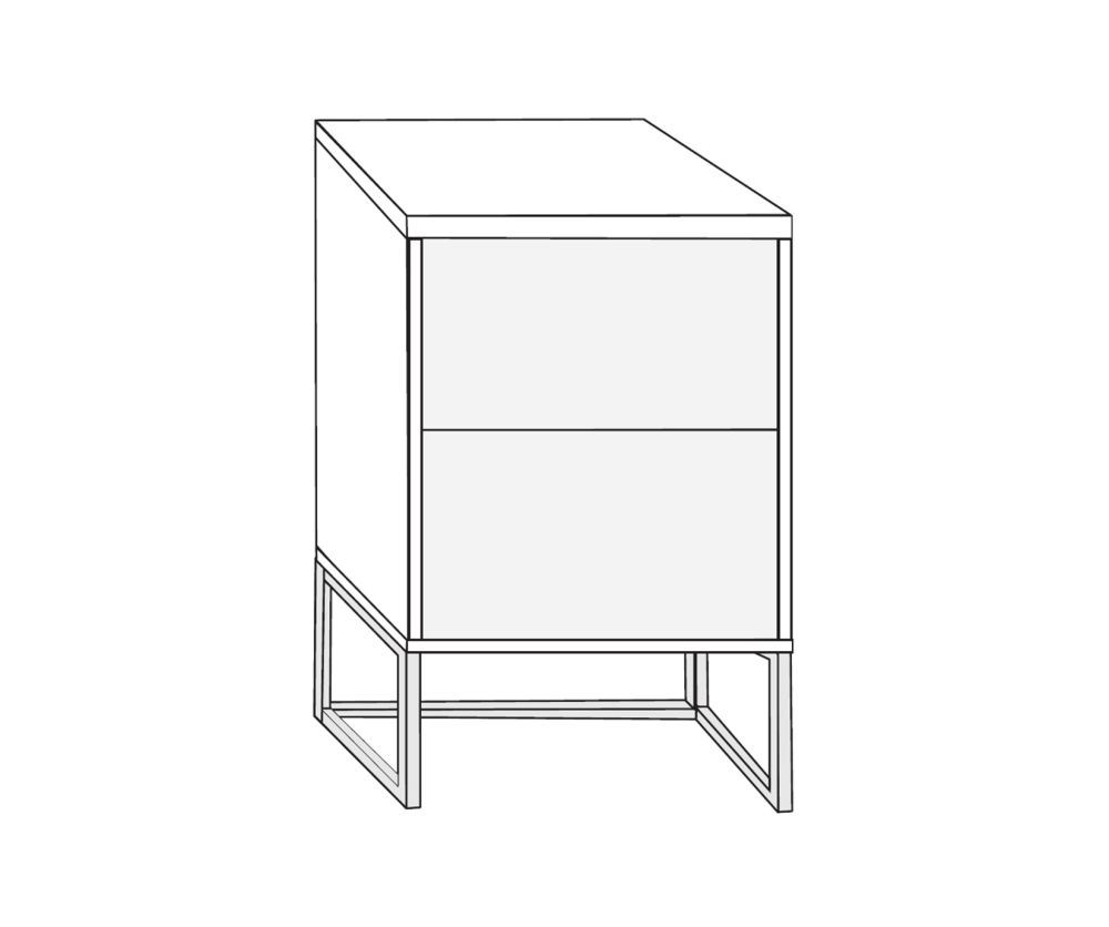 Wiemann Kansas 2 Drawer Bedside Cabinet with White Glass Drawer and Chrome Angled Feet - W 40cm