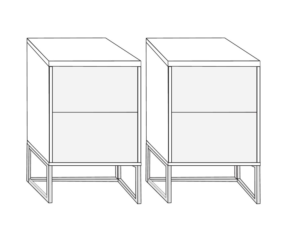 Wiemann Kansas 2 Drawer Bedside Cabinet with Champagne Glass Drawer and Chrome Angled Feet - W 40cm