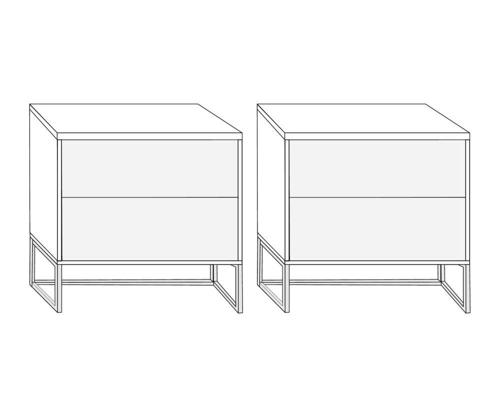 Wiemann Kansas 2 Drawer Bedside Cabinet with White Glass Drawer and Chrome Angled Feet - W 60cm