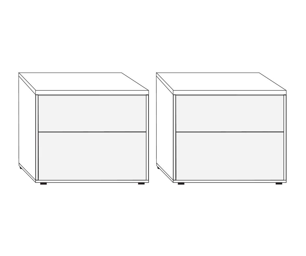 Wiemann Kansas Large 2 Drawer Bedside Cabinet with Havana Glass Drawer - H 43cm